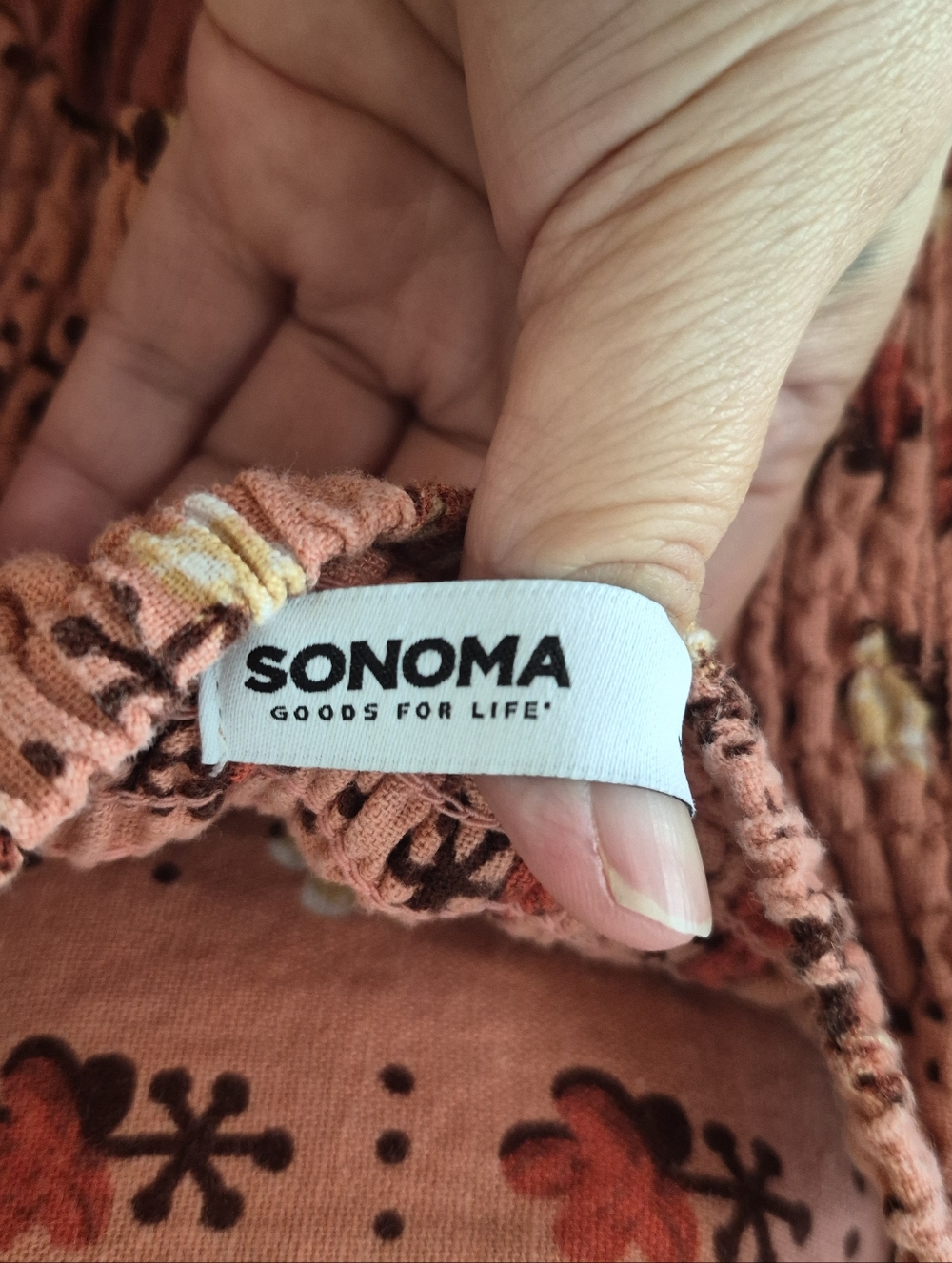 Sonoma Floral Midi Dress Women's L Terracotta Boho Smocked Pocket Linen Blend - Picture 4 of 13